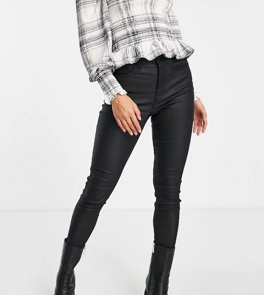 Черные моделирующие джинсы зауженного кроя с покрытием New Look Petite-Черный цвет