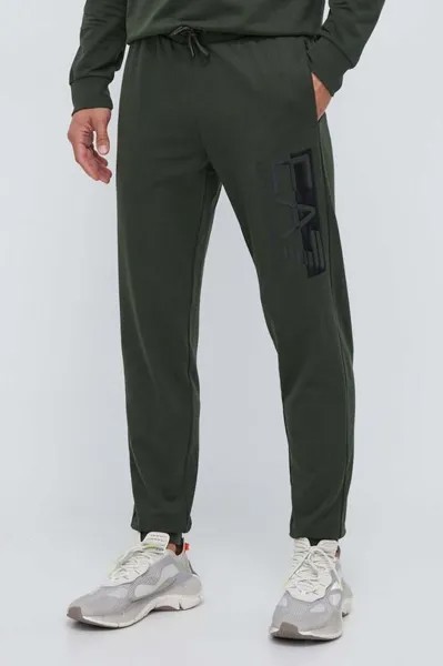 Спортивные брюки из хлопка EA7 Emporio Armani, зеленый
