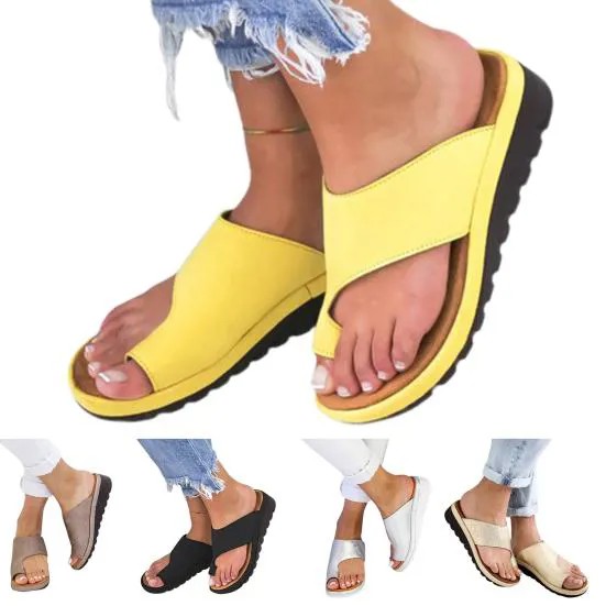 Летние женщины Туфли Клин Легкие женские туфли Ортопедический бунион Корректор Открытый носок Тапочки Сандалии