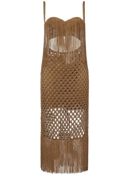 Proenza Schouler lacquered fringe-detail knitted dress, коричневый