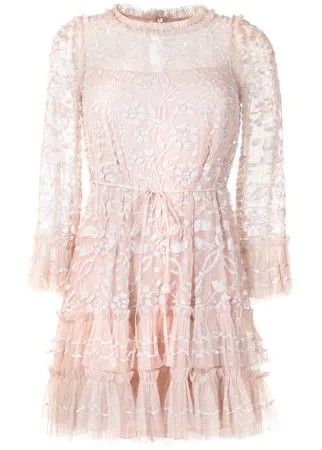 Needle & Thread embroidered long-sleeve mini dress