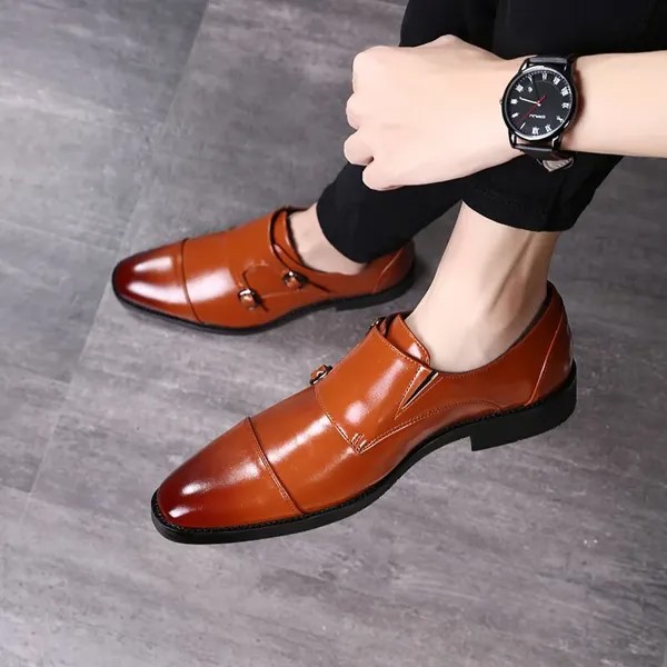 Деловые мужские туфли Monk Shoes, мужские классические туфли для мужчин, свадебные туфли, брендовые Кожаные Туфли-оксфорды двойного размера
