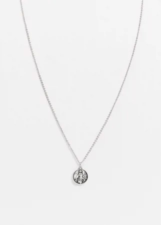 Серебристая цепочка с религиозным изображением на шлифованной подвеске серебристого цвета ASOS DESIGN-Серебристый