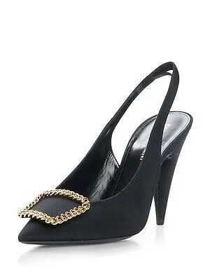 SAINT LAURENT Женские черные слипоны с цепочкой St. Sulpice Slingback 37