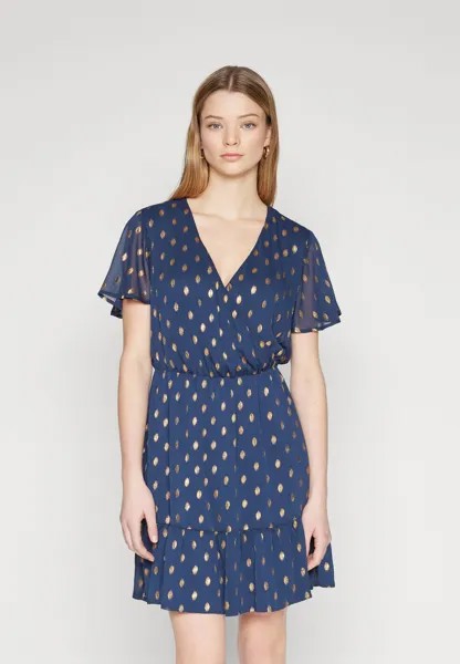 Коктейльное платье/праздничное платье VIMATHILDA SHORT WRAP DRESS VILA, цвет navy blazer detail/gold foil