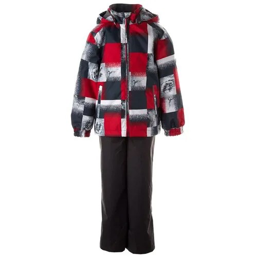 Комплект для мальчика куртка и полукомбинезон HUPPA YOKO, красный с принтом/тёмно-серый 12104, размер 98