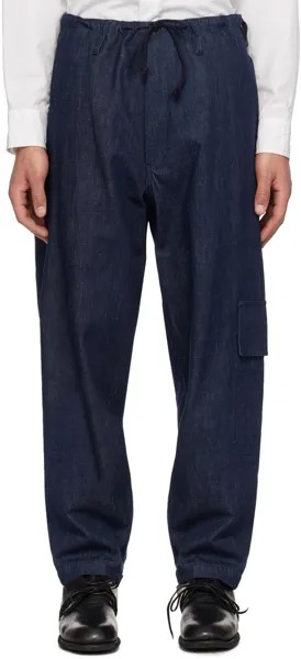 Джинсовые брюки карго с завязками цвета индиго Y'S For Men