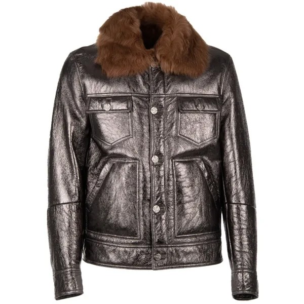 DOLCE - GABBANA 5.500$ Куртка из кожи наппа металлик w. Меховая подкладка Серебро 11188