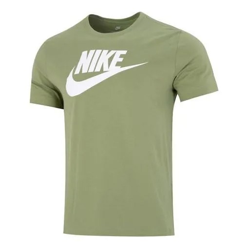 Футболка Men's Nike Sportswear Minimalistic Alphabet Logo Athleisure Casual Sports Round Neck Short Sleeve Olive Green T-Shirt, зеленый
