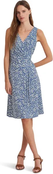 Платье LAUREN Ralph Lauren Floral Surplice Jersey Sleeveless Dress, цвет Blue/Cream