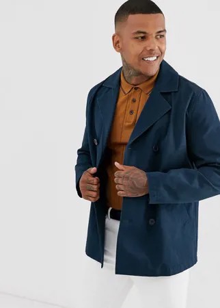 Темно-синий двубортный бушлат ASOS DESIGN