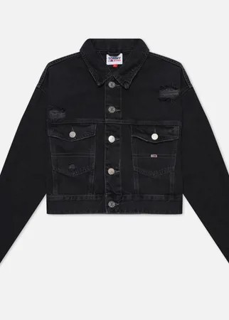 Женская джинсовая куртка Tommy Jeans Tommy Badge Cropped Denim 11.5 Oz Trucker, цвет чёрный, размер S