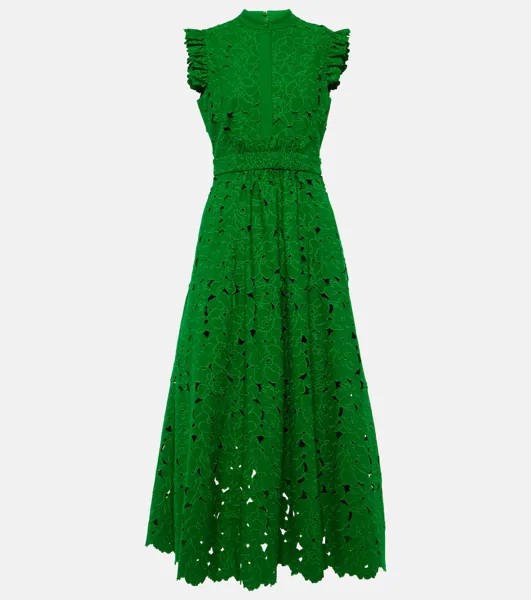 Платье миди broderie anglaise из смесового хлопка Erdem, зеленый