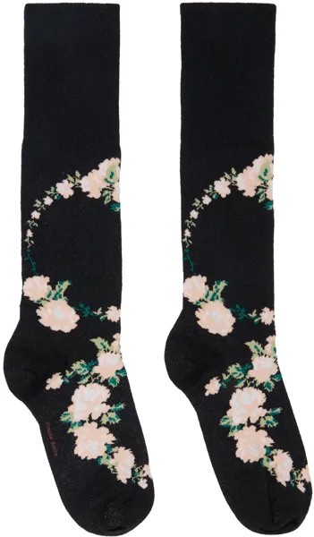 Черные носки с жаккардовым бутоном розы и люрексом Simone Rocha