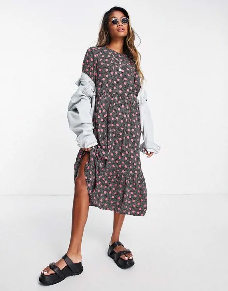 Свободное платье мини с принтом в розовый горошек Vero Moda-Разноцветный