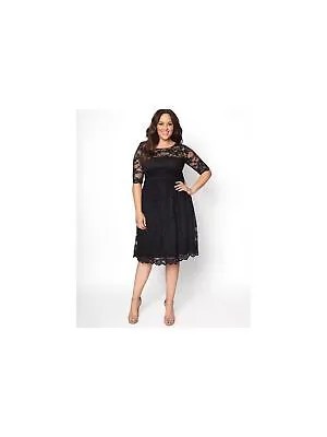 KIYONNA Женское черное вечернее платье А-силуэта с рукавом 3/4 и вырезом лодочкой до колена 0