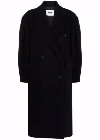 MSGM двубортное пальто со складками на рукавах