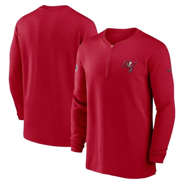 Мужская красная футболка Tampa Bay Buccaneers 2023 Sideline Performance с молнией четверть рукава и длинными рукавами Nike