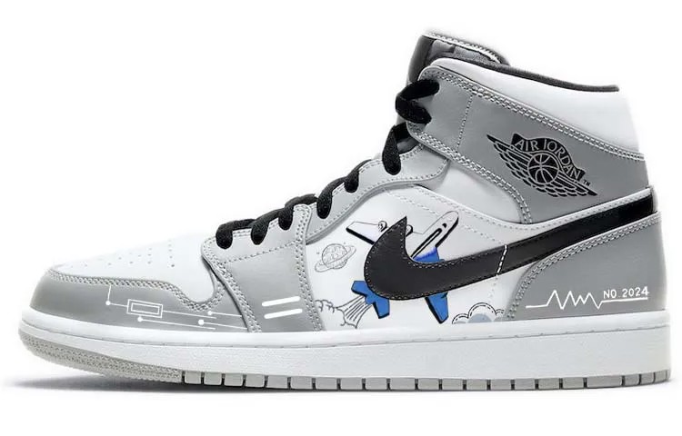 Кроссовки Air Jordan 1 Vintage Basketball Shoes Men High-top Grey/white, светло-серый