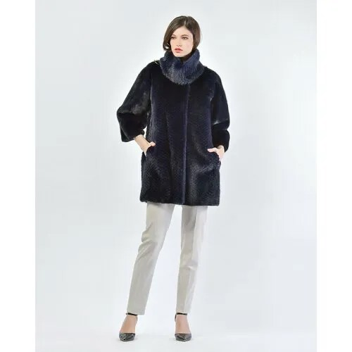 Полушубок Symetrie Paris, норка, силуэт прямой, карманы, размер M, синий
