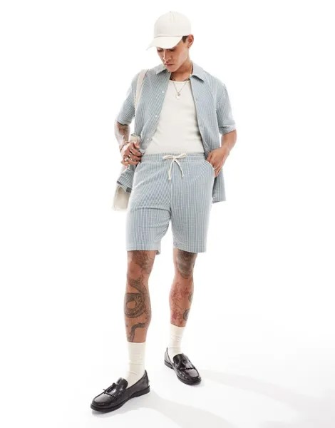 Короткие шорты из жатого хлопка в синюю полоску Selected Homme