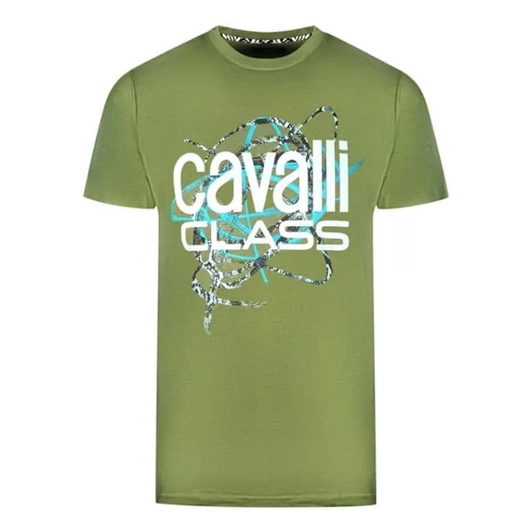Футболка из змеиной кожи с надписью Cavalli Class, зеленый