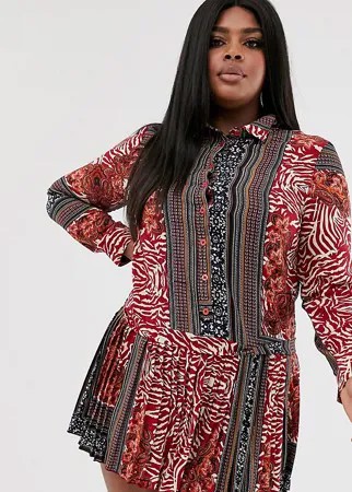 Платье-рубашка с плиссированным подолом и принтом Missguided Plus-Мульти