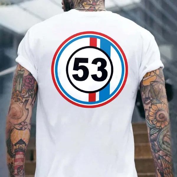 Мужская футболка Футболка Винтаж Гонки 53 С короткими рукавами На открытом воздухе На каждый день Лето Повседневные Верхушки Белый