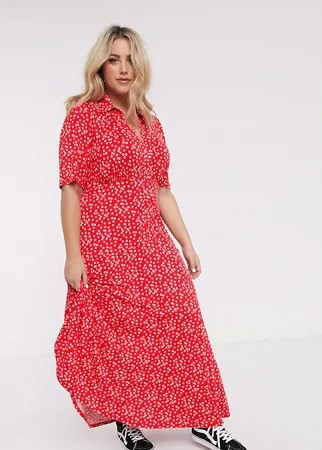 Красное платье-рубашка макси с короткими рукавами ASOS DESIGN Curve-Красный