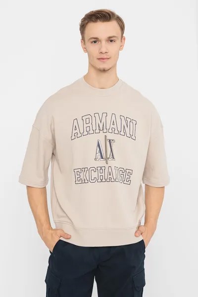 Свитер оверсайз с короткими рукавами и логотипом Armani Exchange, бежевый