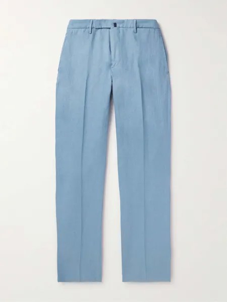 Узкие льняные брюки прямого кроя INCOTEX, синий