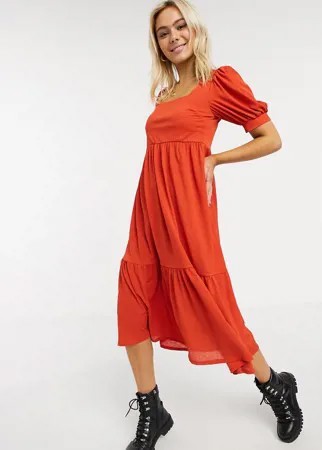 Платье миди рыжего цвета с квадратным вырезом ASOS DESIGN-Оранжевый цвет