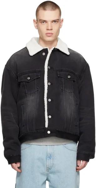 Черная объемная джинсовая куртка из искусственной овчины We11done