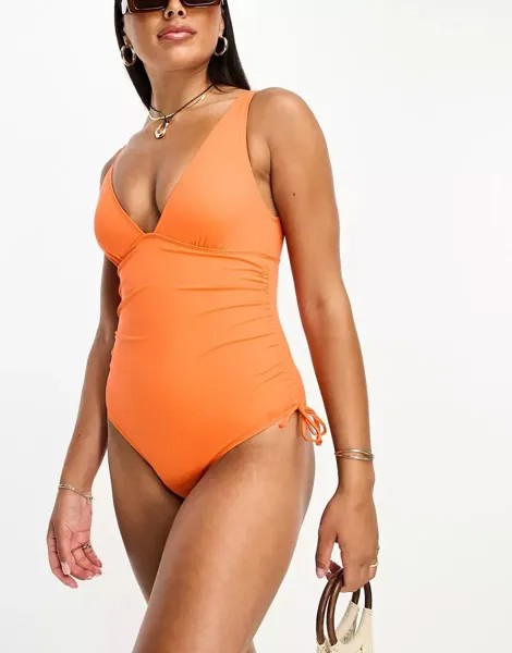 Ярко-оранжевый купальник со сборками и боковым вырезом Accessorize