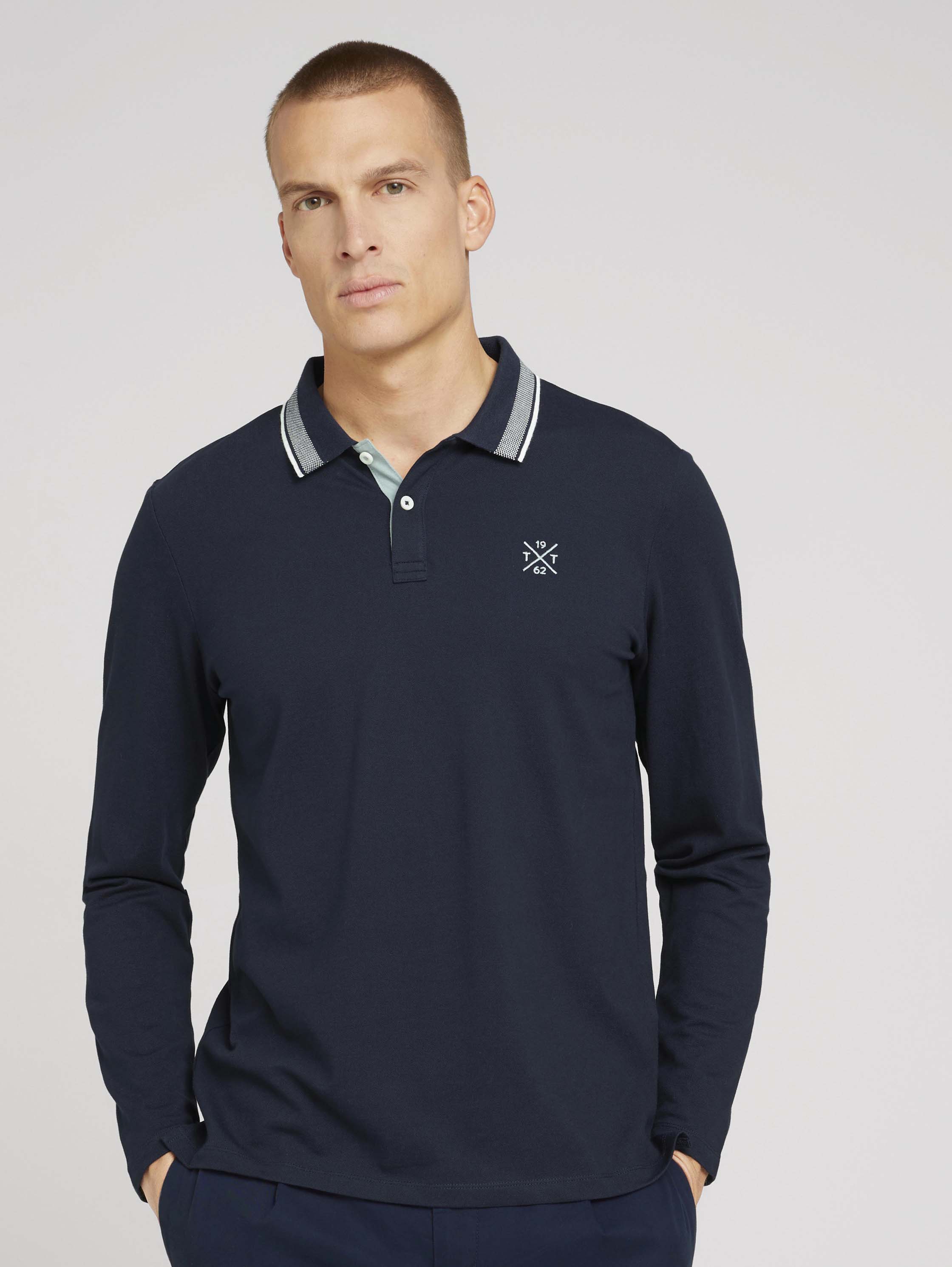 Лонгслив-поло мужской TOM TAILOR 1029677 синий XL