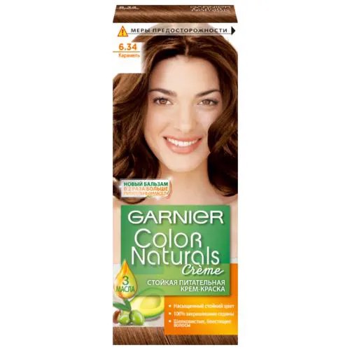 GARNIER Color Naturals стойкая питательная крем-краска для волос, 6.34, Карамель