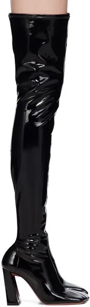 Черные эластичные высокие сапоги до бедра Marine Amina Muaddi, цвет Black
