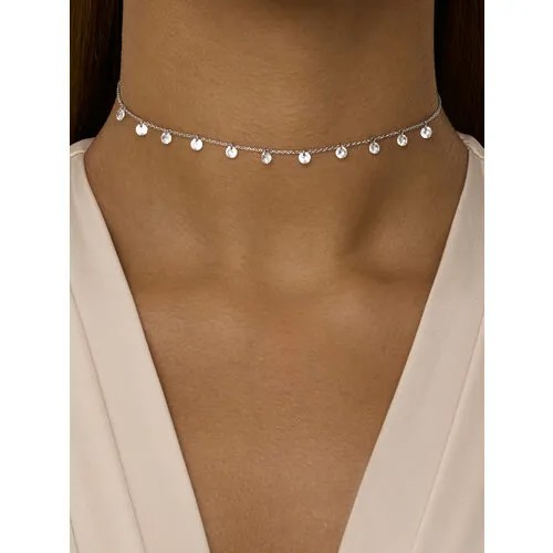 Колье MIESTILO, серебро, 925 проба, родирование, фианит, длина 35 см., серебристый