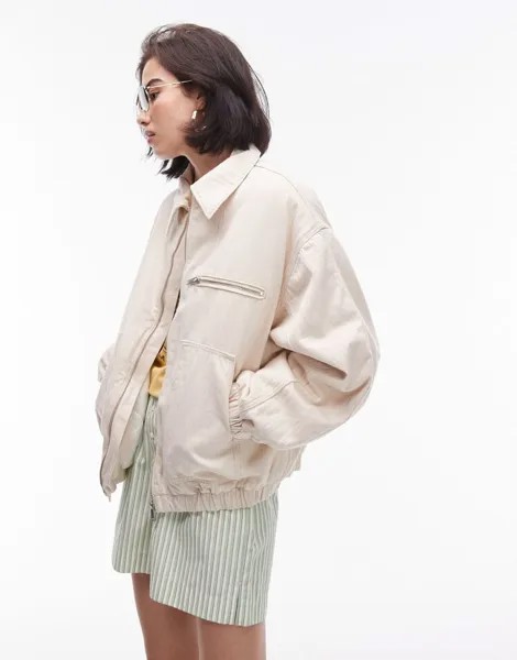 Бежевая куртка-бомбер с джинсовым воротником Topshop