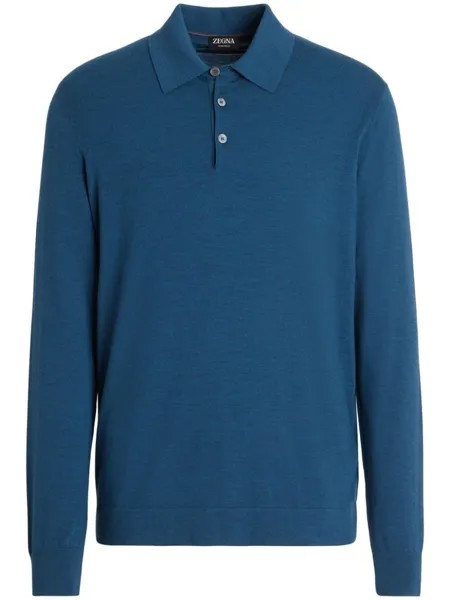 Zegna шерстяная рубашка поло с длинными рукавами, синий