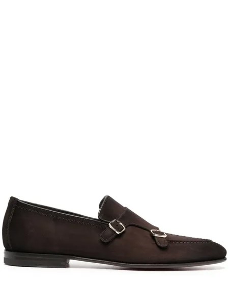 Santoni туфли монки с пряжками, коричневый
