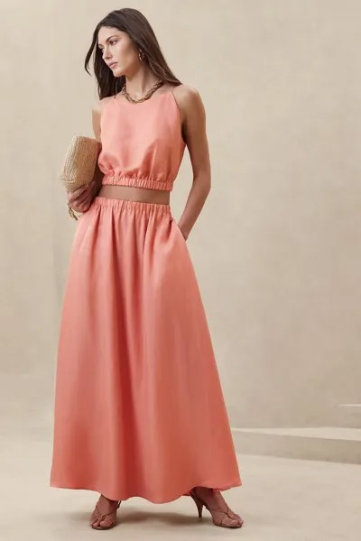Юбка макси из вискозного льна Banana Republic, розовый