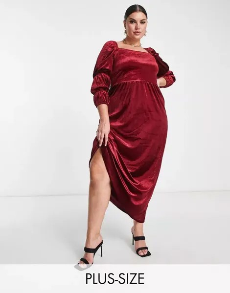 Бордовое бархатное платье миди Urban Threads Plus