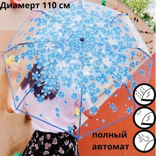 Смарт-зонт Zoda, автомат, 2 сложения, купол 98 см., 12 спиц, обратное сложение, система «антиветер», прозрачный, чехол в комплекте, для женщин, черный