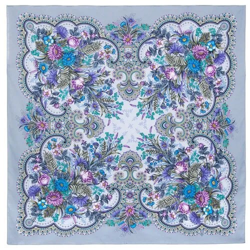 Платок Павловопосадская платочная мануфактура,115х115 см, синий, розовый