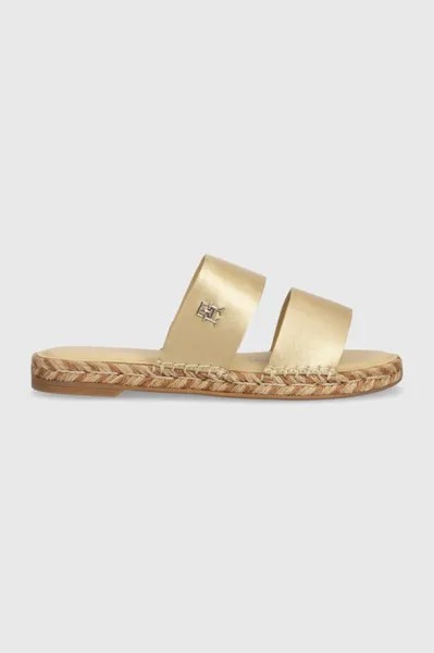 Кожаные тапочки TH GOLD FLAT ESPADRILLE SANDAL Tommy Hilfiger, золотой