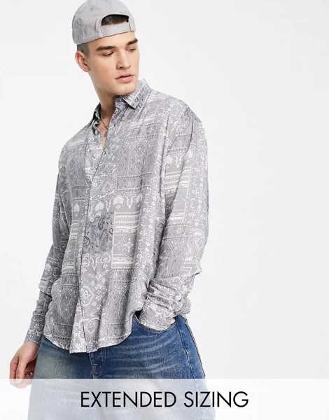 Рубашка в стиле oversized с принтом пейсли в стиле банданы 90-х ASOS DESIGN-Серый