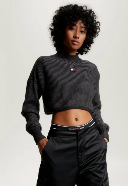 Свитшот Tommy Jeans ЗНАЧОК GARMENT DYED CROPPED, черный