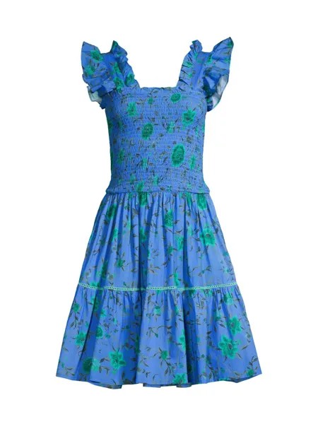 Присборенное платье с цветочным принтом Elena Ro's Garden, синий