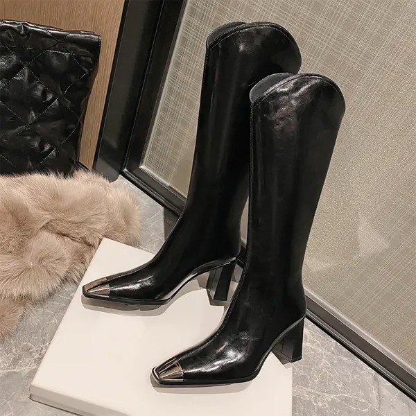 Высокие женские ботинки Heihaian, Корейская версия, осень/зима 2022, это рыцарские ботинки на молнии с металлическим носком сзади